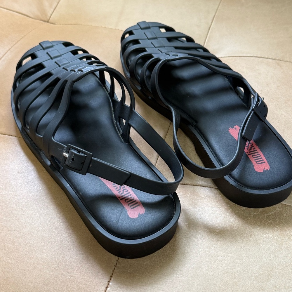 Women’s MELISSA Disco Flat Sandals Black Jelly Size 8 ECU - Picture 3 of 10